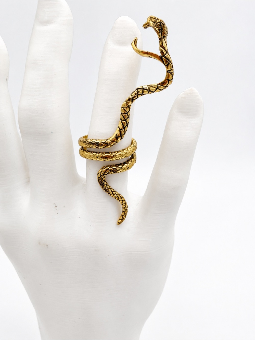 Snake Cobra Wrap Ring Gold Tone Size 7 Long Gothic Boho Statement